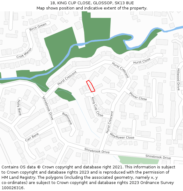 18, KING CUP CLOSE, GLOSSOP, SK13 8UE: Location map and indicative extent of plot