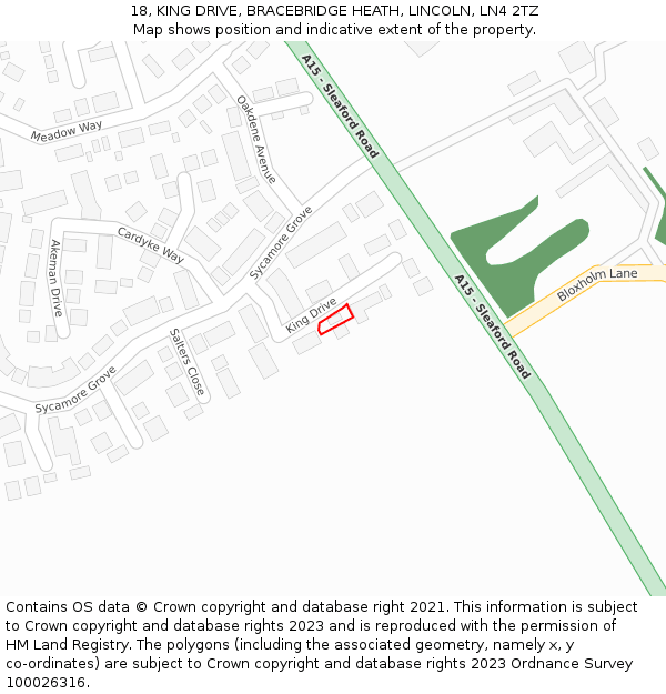 18, KING DRIVE, BRACEBRIDGE HEATH, LINCOLN, LN4 2TZ: Location map and indicative extent of plot