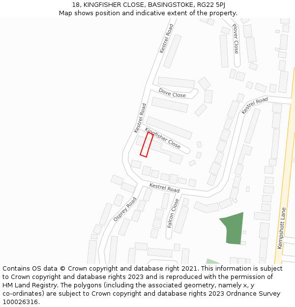 18, KINGFISHER CLOSE, BASINGSTOKE, RG22 5PJ: Location map and indicative extent of plot