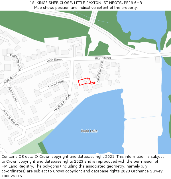 18, KINGFISHER CLOSE, LITTLE PAXTON, ST NEOTS, PE19 6HB: Location map and indicative extent of plot