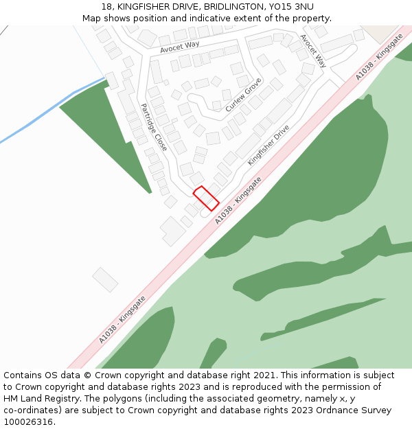 18, KINGFISHER DRIVE, BRIDLINGTON, YO15 3NU: Location map and indicative extent of plot