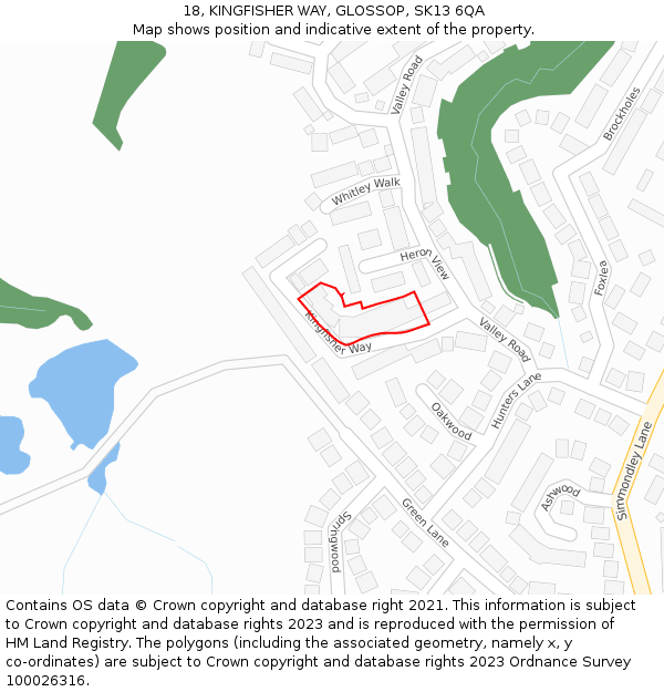 18, KINGFISHER WAY, GLOSSOP, SK13 6QA: Location map and indicative extent of plot