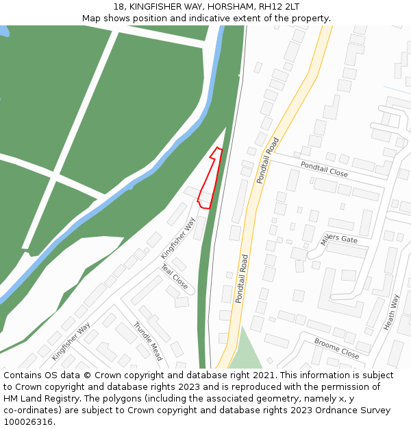 18, KINGFISHER WAY, HORSHAM, RH12 2LT: Location map and indicative extent of plot