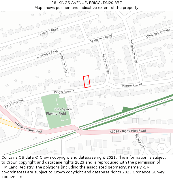 18, KINGS AVENUE, BRIGG, DN20 8BZ: Location map and indicative extent of plot