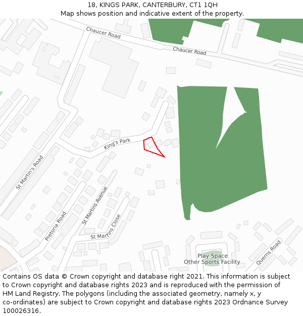 18, KINGS PARK, CANTERBURY, CT1 1QH: Location map and indicative extent of plot