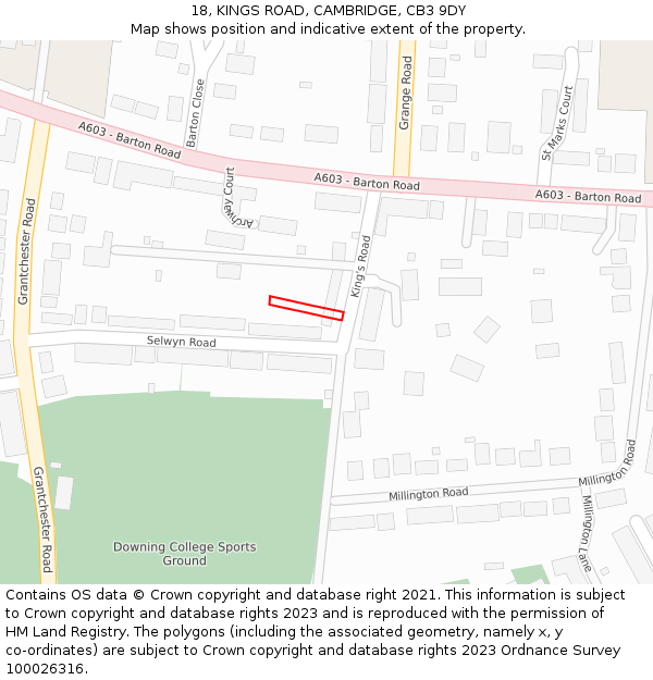 18, KINGS ROAD, CAMBRIDGE, CB3 9DY: Location map and indicative extent of plot