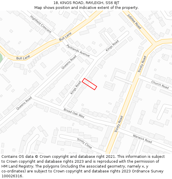 18, KINGS ROAD, RAYLEIGH, SS6 8JT: Location map and indicative extent of plot