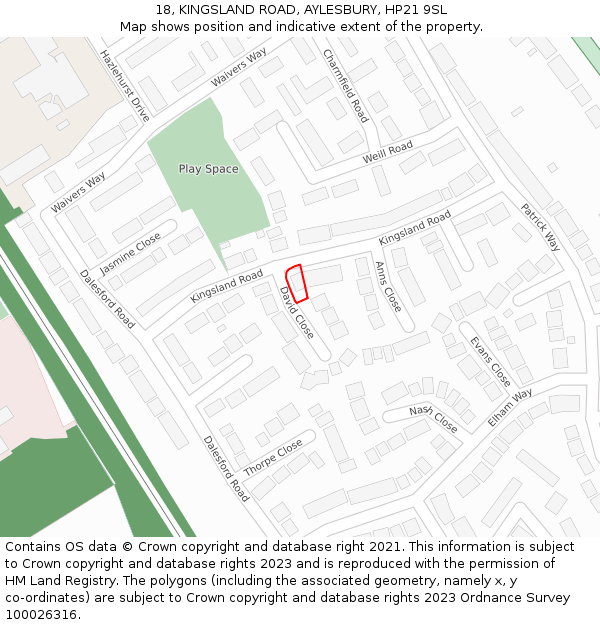 18, KINGSLAND ROAD, AYLESBURY, HP21 9SL: Location map and indicative extent of plot