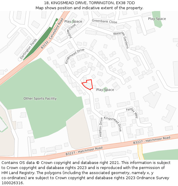 18, KINGSMEAD DRIVE, TORRINGTON, EX38 7DD: Location map and indicative extent of plot