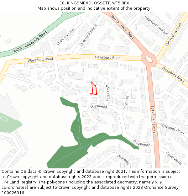 18, KINGSMEAD, OSSETT, WF5 8RX: Location map and indicative extent of plot