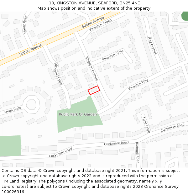 18, KINGSTON AVENUE, SEAFORD, BN25 4NE: Location map and indicative extent of plot