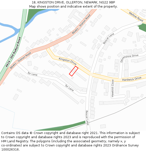 18, KINGSTON DRIVE, OLLERTON, NEWARK, NG22 9BP: Location map and indicative extent of plot