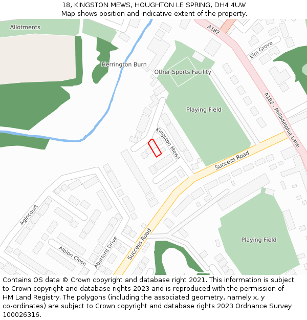 18, KINGSTON MEWS, HOUGHTON LE SPRING, DH4 4UW: Location map and indicative extent of plot