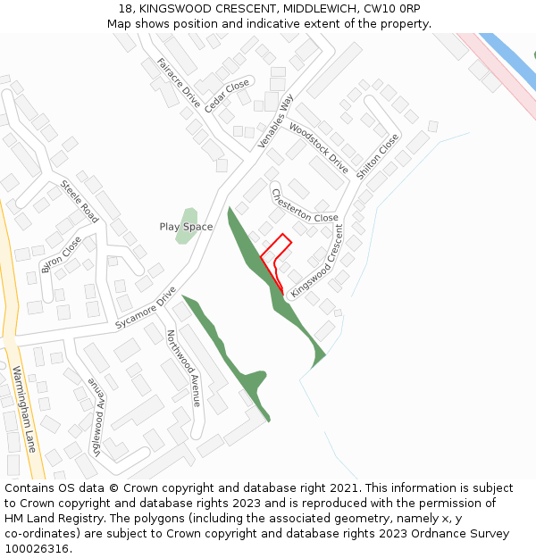 18, KINGSWOOD CRESCENT, MIDDLEWICH, CW10 0RP: Location map and indicative extent of plot