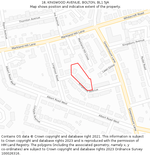 18, KINGWOOD AVENUE, BOLTON, BL1 5JA: Location map and indicative extent of plot