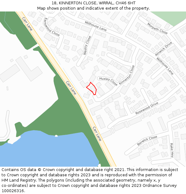 18, KINNERTON CLOSE, WIRRAL, CH46 6HT: Location map and indicative extent of plot