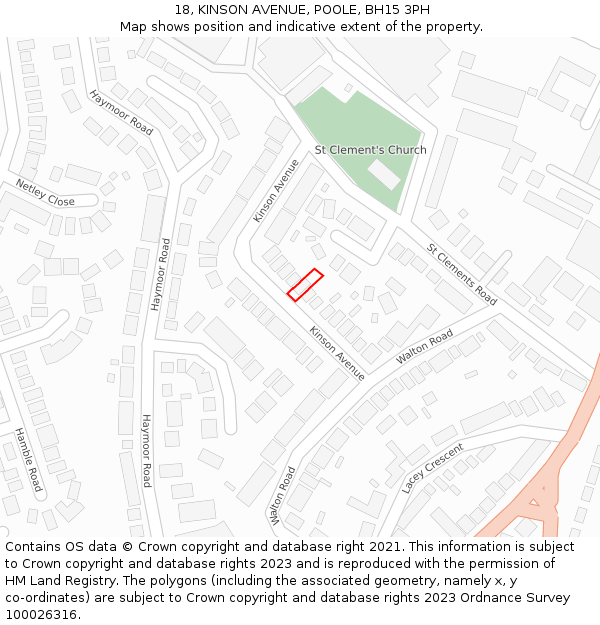 18, KINSON AVENUE, POOLE, BH15 3PH: Location map and indicative extent of plot