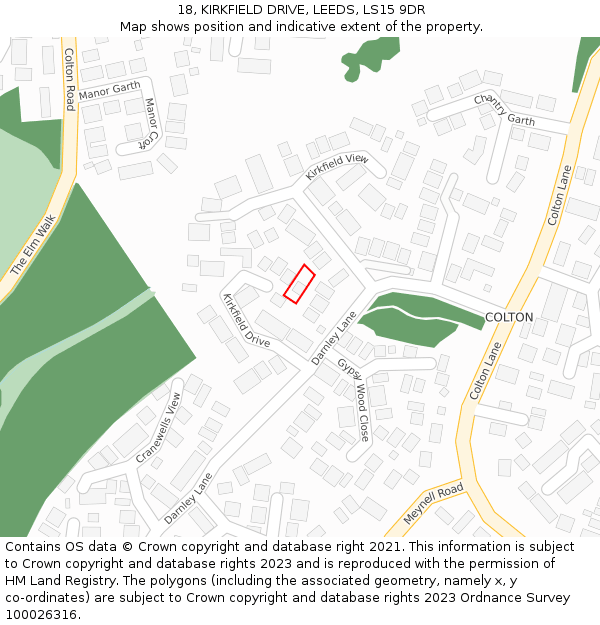 18, KIRKFIELD DRIVE, LEEDS, LS15 9DR: Location map and indicative extent of plot