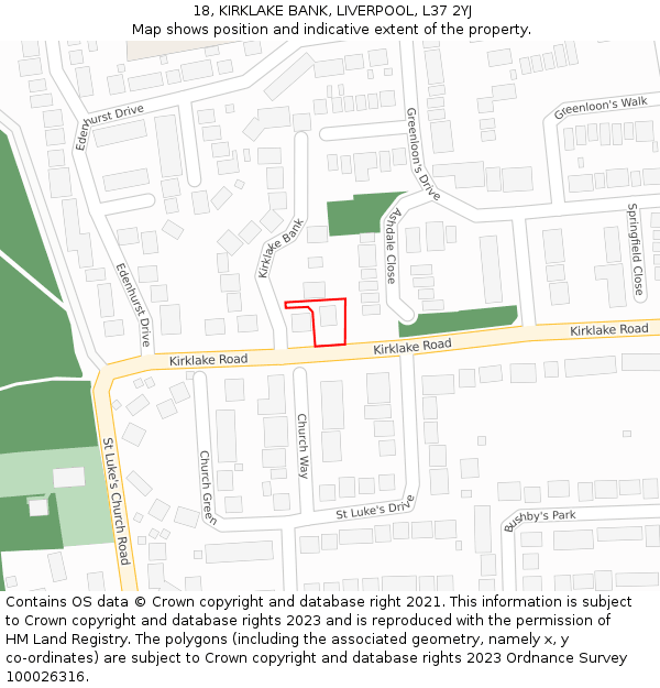 18, KIRKLAKE BANK, LIVERPOOL, L37 2YJ: Location map and indicative extent of plot