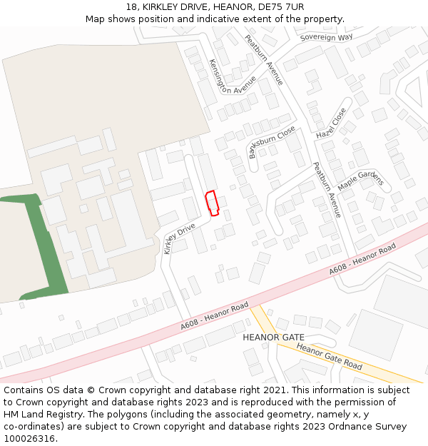 18, KIRKLEY DRIVE, HEANOR, DE75 7UR: Location map and indicative extent of plot
