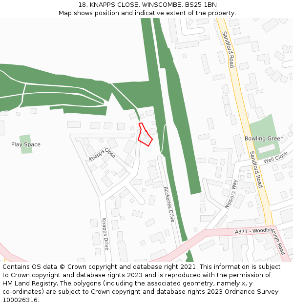 18, KNAPPS CLOSE, WINSCOMBE, BS25 1BN: Location map and indicative extent of plot