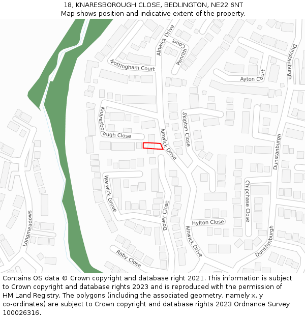 18, KNARESBOROUGH CLOSE, BEDLINGTON, NE22 6NT: Location map and indicative extent of plot