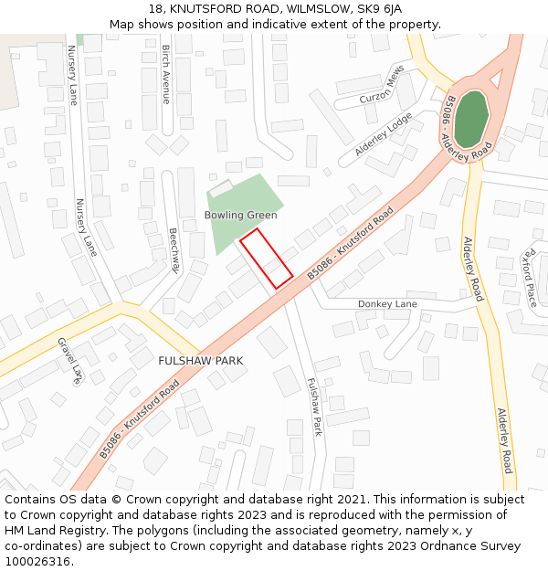 18, KNUTSFORD ROAD, WILMSLOW, SK9 6JA: Location map and indicative extent of plot