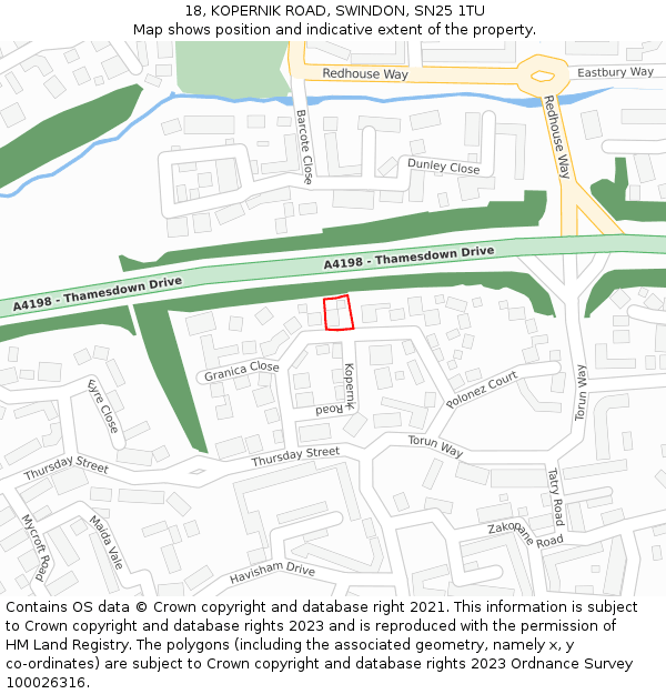 18, KOPERNIK ROAD, SWINDON, SN25 1TU: Location map and indicative extent of plot