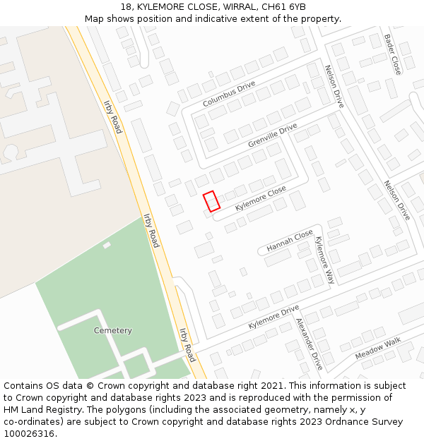 18, KYLEMORE CLOSE, WIRRAL, CH61 6YB: Location map and indicative extent of plot