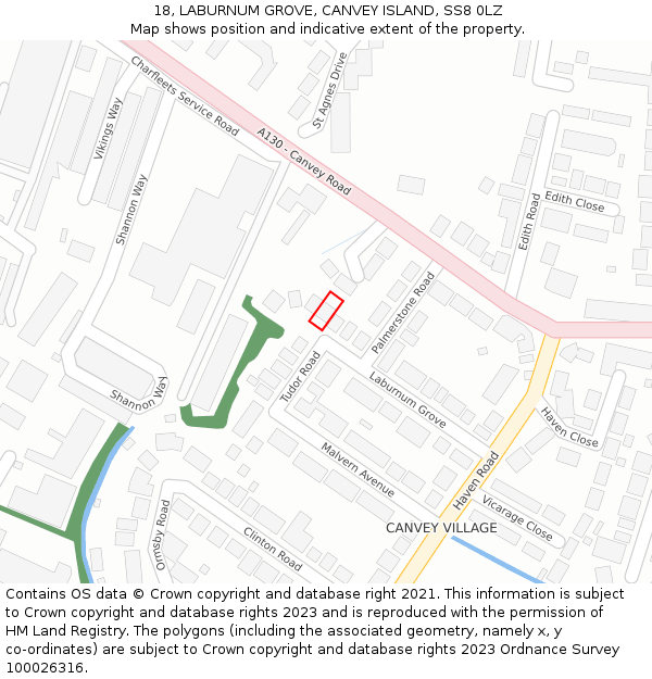 18, LABURNUM GROVE, CANVEY ISLAND, SS8 0LZ: Location map and indicative extent of plot