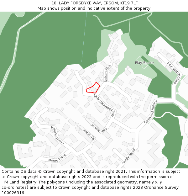 18, LADY FORSDYKE WAY, EPSOM, KT19 7LF: Location map and indicative extent of plot