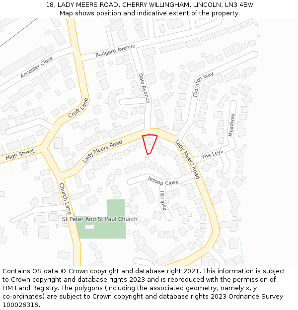 18, LADY MEERS ROAD, CHERRY WILLINGHAM, LINCOLN, LN3 4BW: Location map and indicative extent of plot