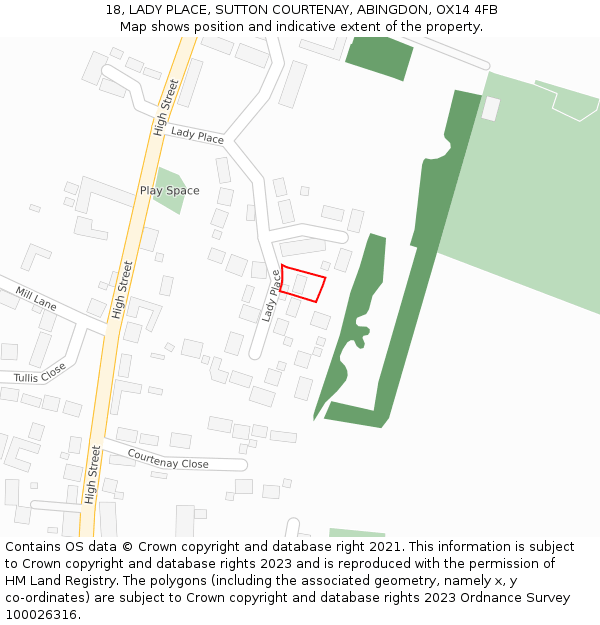 18, LADY PLACE, SUTTON COURTENAY, ABINGDON, OX14 4FB: Location map and indicative extent of plot