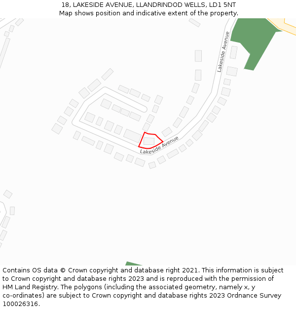 18, LAKESIDE AVENUE, LLANDRINDOD WELLS, LD1 5NT: Location map and indicative extent of plot