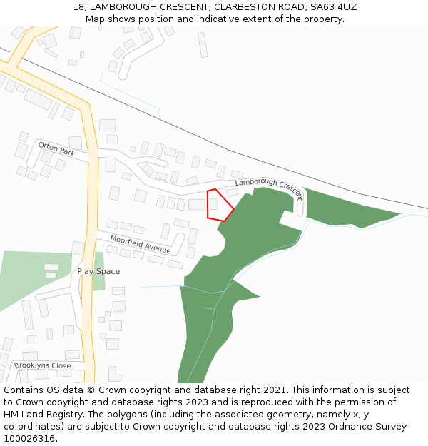 18, LAMBOROUGH CRESCENT, CLARBESTON ROAD, SA63 4UZ: Location map and indicative extent of plot