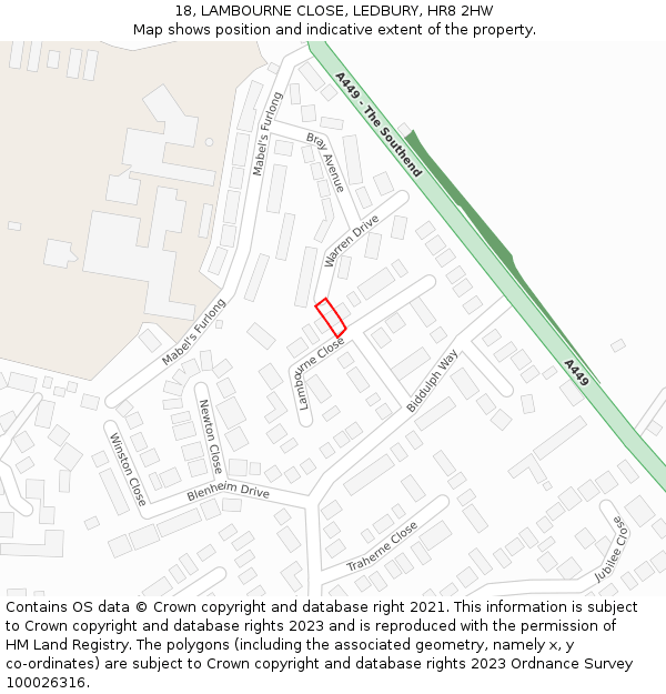 18, LAMBOURNE CLOSE, LEDBURY, HR8 2HW: Location map and indicative extent of plot