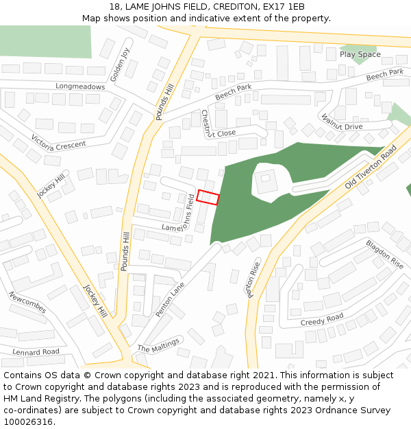 18, LAME JOHNS FIELD, CREDITON, EX17 1EB: Location map and indicative extent of plot