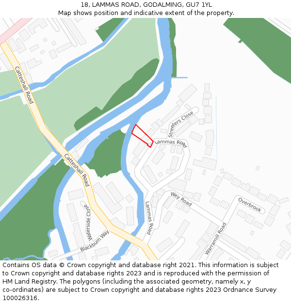18, LAMMAS ROAD, GODALMING, GU7 1YL: Location map and indicative extent of plot