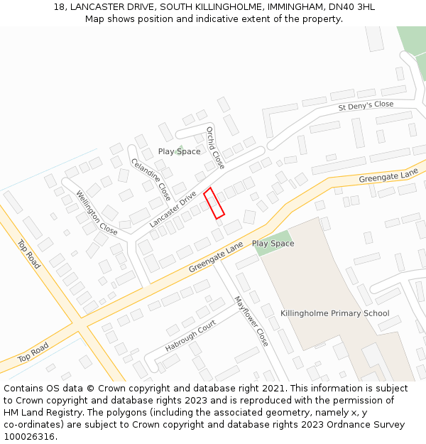 18, LANCASTER DRIVE, SOUTH KILLINGHOLME, IMMINGHAM, DN40 3HL: Location map and indicative extent of plot