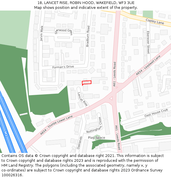 18, LANCET RISE, ROBIN HOOD, WAKEFIELD, WF3 3UE: Location map and indicative extent of plot