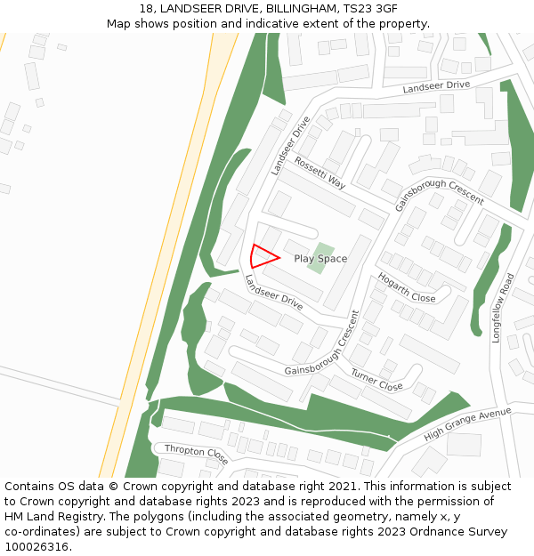 18, LANDSEER DRIVE, BILLINGHAM, TS23 3GF: Location map and indicative extent of plot