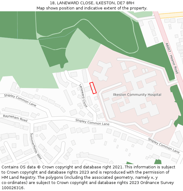 18, LANEWARD CLOSE, ILKESTON, DE7 8RH: Location map and indicative extent of plot