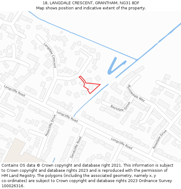 18, LANGDALE CRESCENT, GRANTHAM, NG31 8DF: Location map and indicative extent of plot