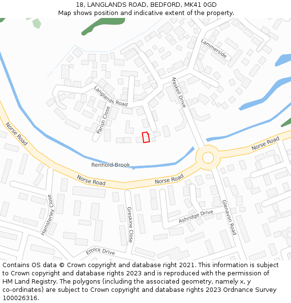 18, LANGLANDS ROAD, BEDFORD, MK41 0GD: Location map and indicative extent of plot