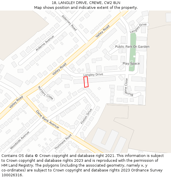 18, LANGLEY DRIVE, CREWE, CW2 8LN: Location map and indicative extent of plot