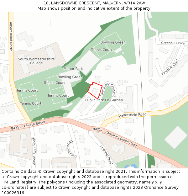 18, LANSDOWNE CRESCENT, MALVERN, WR14 2AW: Location map and indicative extent of plot