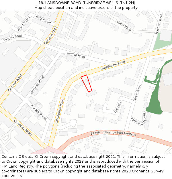 18, LANSDOWNE ROAD, TUNBRIDGE WELLS, TN1 2NJ: Location map and indicative extent of plot