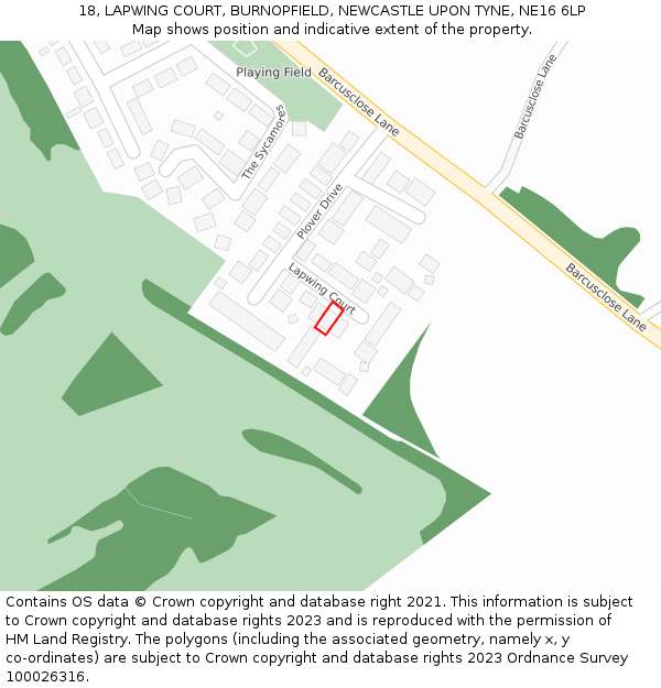 18, LAPWING COURT, BURNOPFIELD, NEWCASTLE UPON TYNE, NE16 6LP: Location map and indicative extent of plot