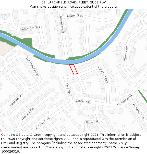 18, LARCHFIELD ROAD, FLEET, GU52 7LW: Location map and indicative extent of plot