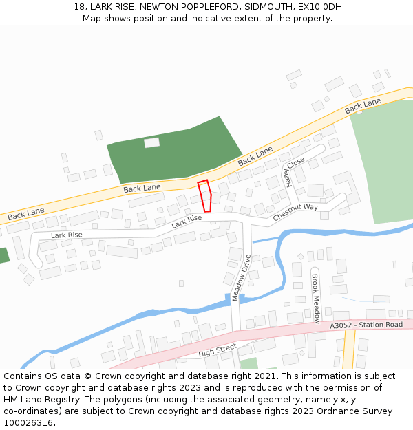 18, LARK RISE, NEWTON POPPLEFORD, SIDMOUTH, EX10 0DH: Location map and indicative extent of plot